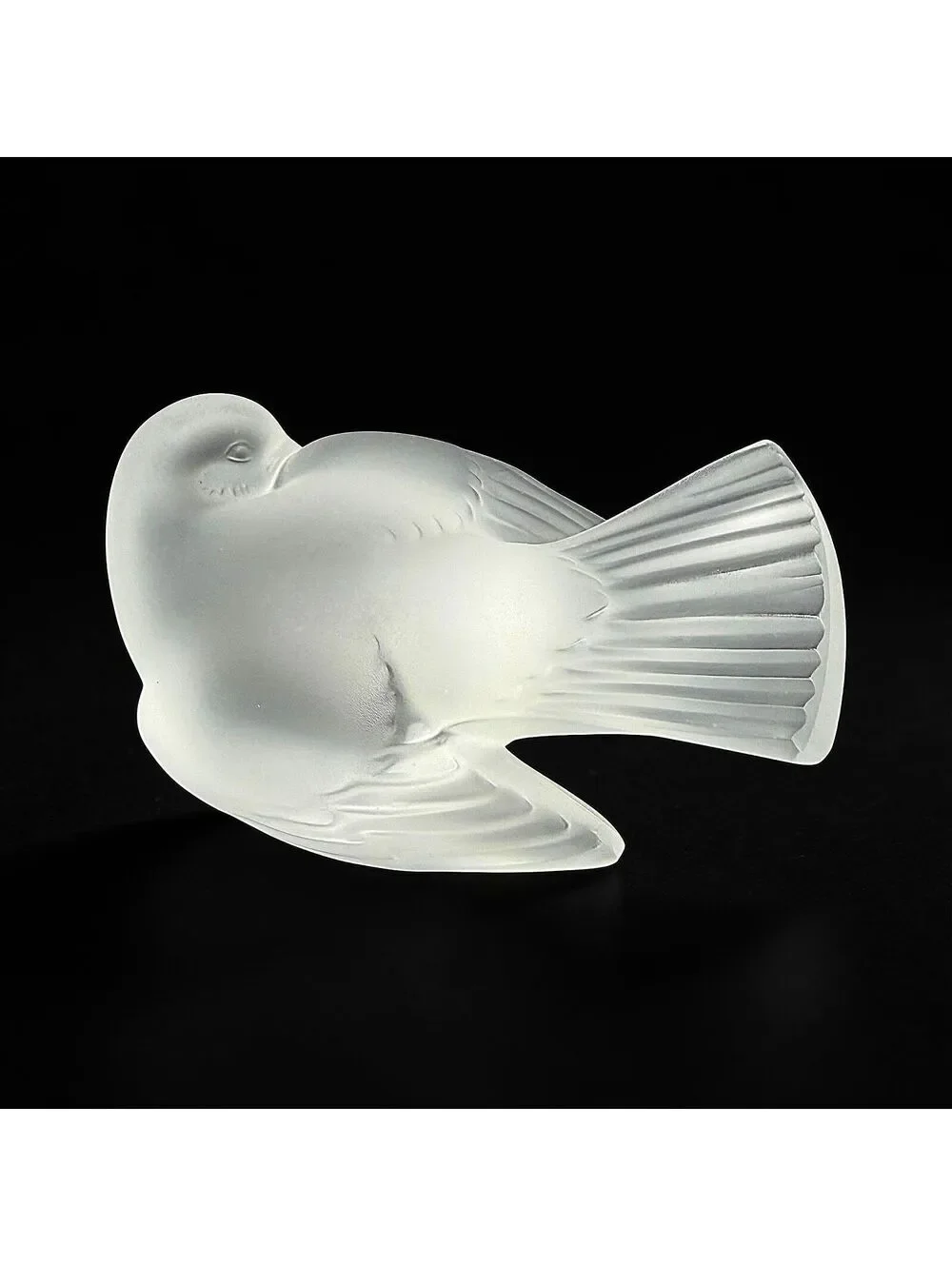 Vtg Lalique France Frosted Crystal Bird Figurine, Signed Satin Finish Sparrow